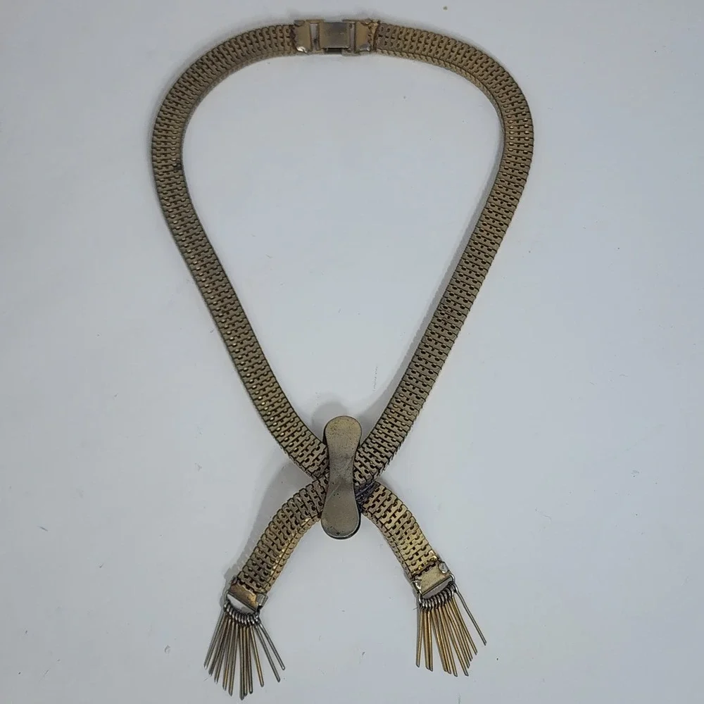 Brookraft Art Deco Necklace Womens Goldtone Mesh‎ Vintage Fringe Tassel